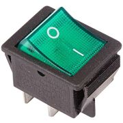 Выключатель клавишный 250В 16А (4с) ON-OFF зеленый с подсветкой 36-2332-1