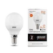 лампа GAUSS LED 8 Вт E14 шар  2700K