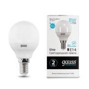 лампа GAUSS LED 8 Вт E14 шар 4000K