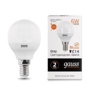 лампа GAUSS LED 6Bт E14 шар 2700К