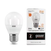 лампа GAUSS LED  8W E27 шар 2700K