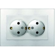 Розетка 2-м СП Афина 16А IP20 с заземл. в сборе серебр. Universal A0128-S