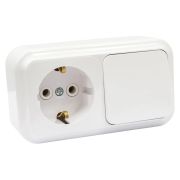 Блок ОП (розетка с заземл. + 1-кл. выкл.) бел. Bylectrica Пралеска В-РЦ-527