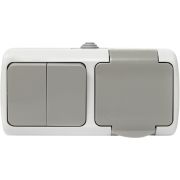 Блок роз. 1-м 16А с/з с кр. + 2 кл. выкл. IP54 серый