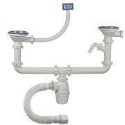 40092 Сифон двойной бутылочный 3 1/2 с одним отводом с переливом